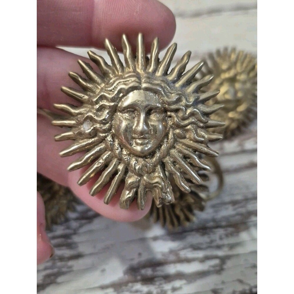 Vintage Solid Brass Sunshine Smiling Face Napkin Rings Set of 6 2" x 2"